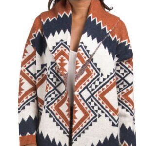Tahari Geometric Patterned Cardigan - Rust and Navy